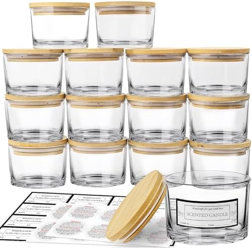 CONNOO 15 Pack 4 Oz Clear Glass Candle Jars with Airtight Bamboo Lids