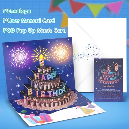 BEAN LIEVE 3D Musical Birthday Card with LED Lights and Blowable Candle