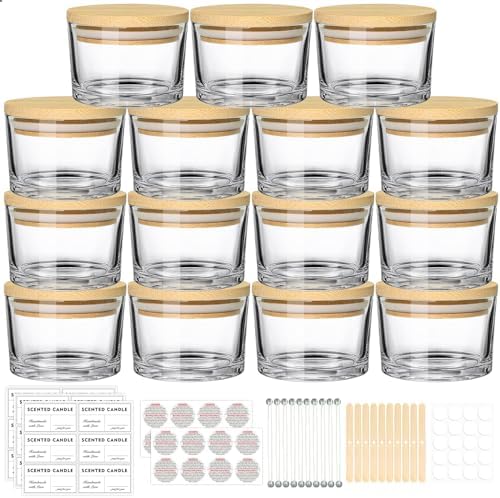 4oz Clear Candle Jars 15 Pack - Bamboo Lids for Candle Making