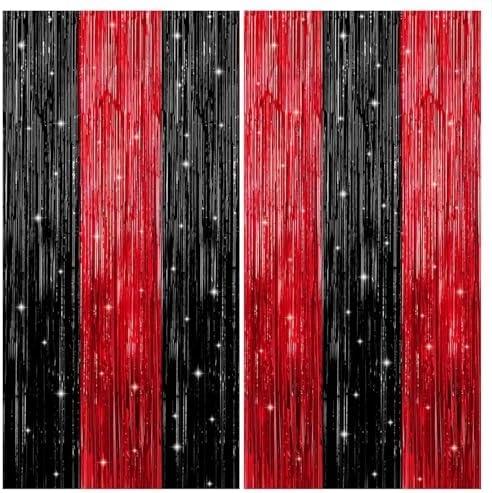 KatchOn Red and Black Fringe Curtain - 64x8 Ft Pack of 2