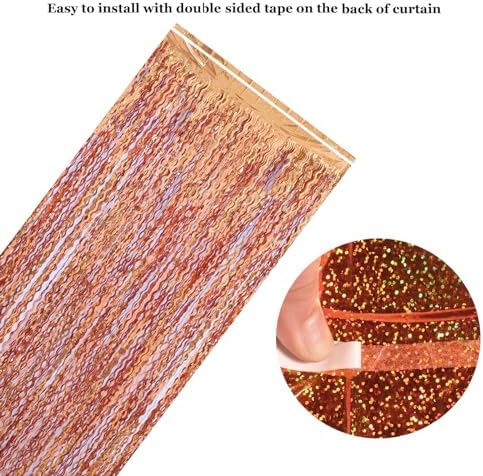 Orange Foil Wavy Fringe Backdrop Curtains 4 Pack