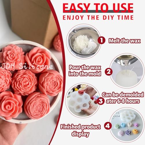 7 Piece Flower Candle Mold Set for Candle Making and Soap Crafting