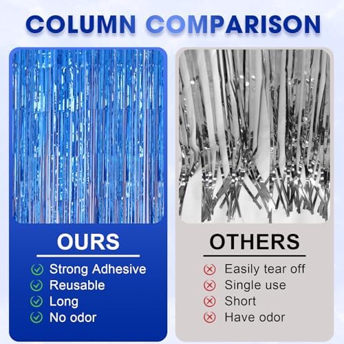 3 Pack Laser Blue Foil Fringe Backdrop Curtains for Parties