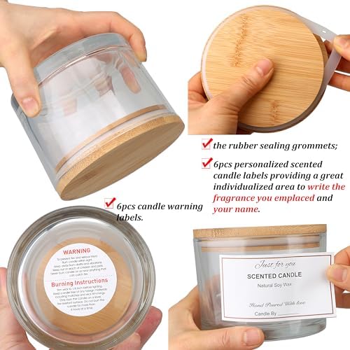 MILIVIXAY 6 Pack 16 oz Candle Jars with Bamboo Lids and Making Kit