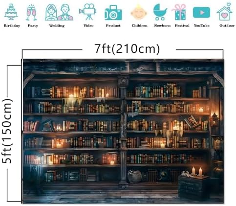 Restore Ancient Ways Magic Bookcase Photo Backdrop 7x5ft Wizard School Library Props