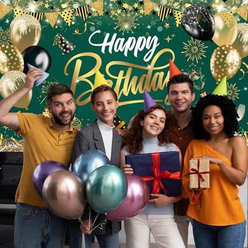 Happy Birthday Backdrop Green Gold Party Decoration Photo Booth Prop