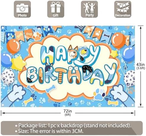 72x43 Inch Cartoon Blue Birthday Backdrop for Kids Photo Booth Props