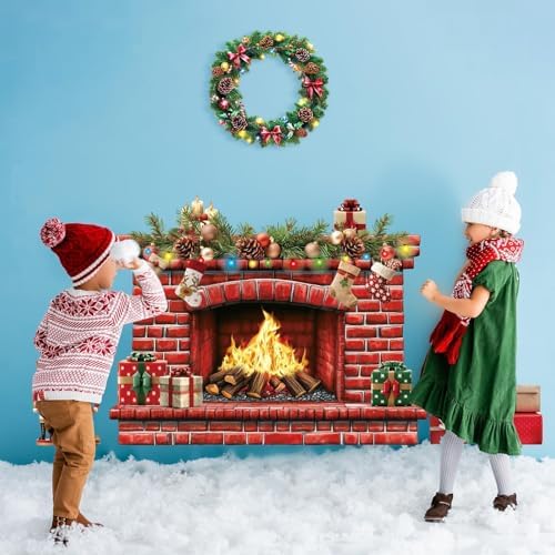 Christmas Fireplace Bulletin Board Decor Set 415x34 Inch