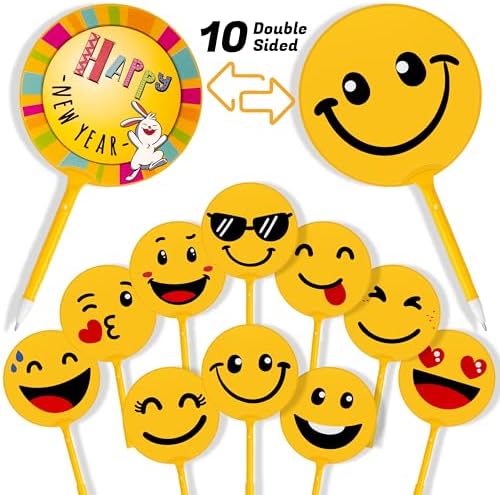 10 Pcs Happy New Year Pens with Smiley Emoji