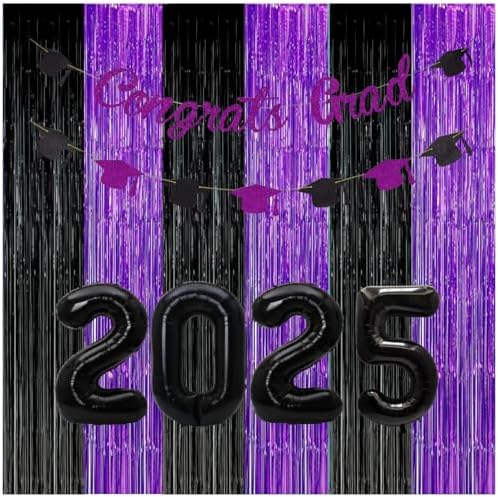 Black Purple Foil Backdrops for Parties 3 Pack