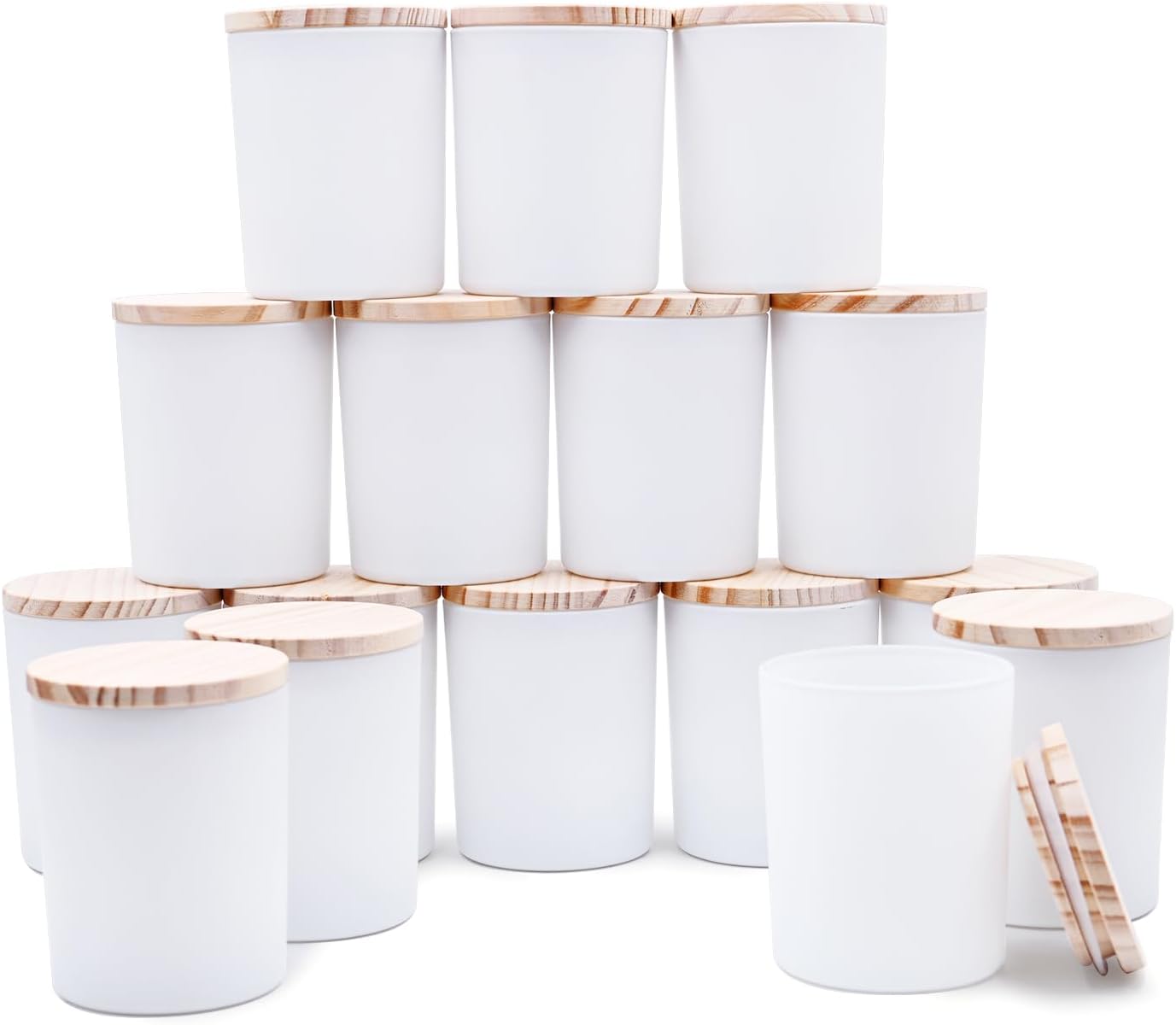Thick Candle Jars 16 Pcs 7 Oz Matte White with Wood Lids