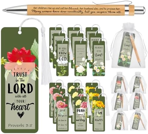 Spakon 100 Set Mothers Day Bible Verse Bookmarks Bamboo Pens Gift Bags