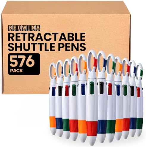 Bedwina Retractable Shuttle Pens with Carabiner Clip - Pack of 576