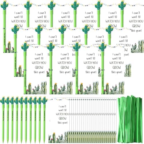 50 Piece Cactus Ballpoint Pens with Cards and Ties