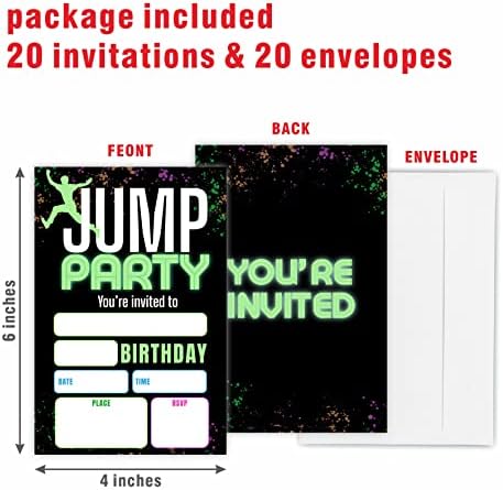 GREOXG Jump Party Birthday Invitations 20 Count With Envelopes