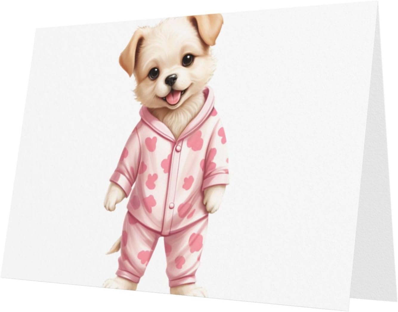 Pink Puppy in Pajamas Greeting Card for Christmas and Birthday