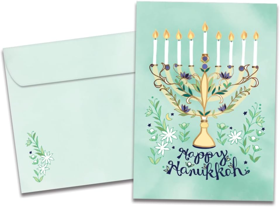 Tree-Free Greetings Hanukkah Card - Floral Menorah 5x7