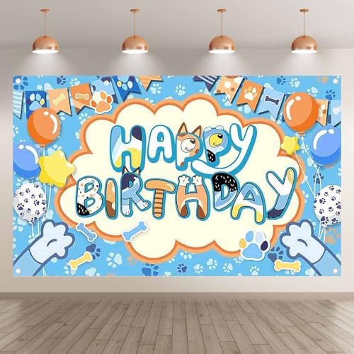 72x43 Inch Cartoon Blue Birthday Backdrop for Kids Photo Booth Props