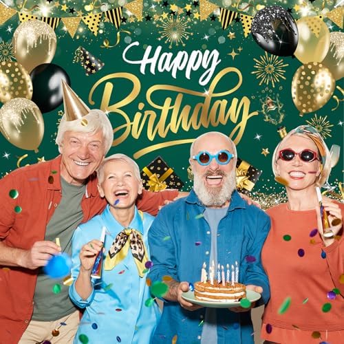 Happy Birthday Backdrop Green Gold Party Decoration Photo Booth Prop