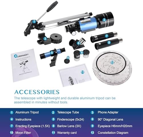 AOMEKIE 70mm Telescope with 300mm Tripod and Smartphone Adapter for Beginners