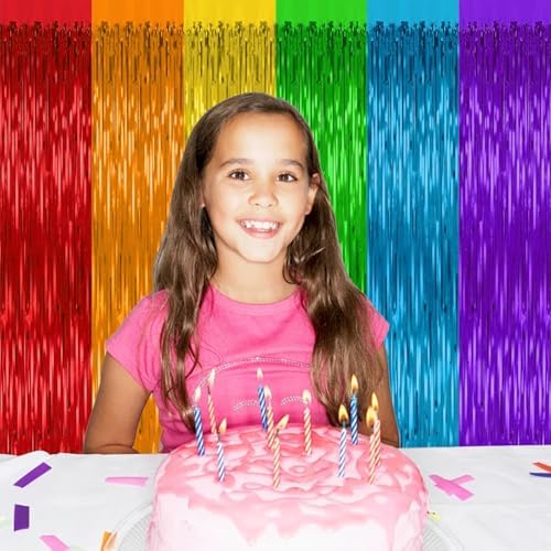 2 Pack Rainbow Backdrop Curtains for Party Decorations