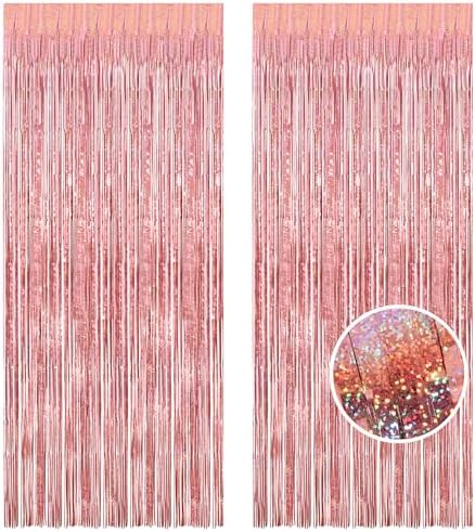 Braveshine Rose Gold Metallic Tinsel Backdrop 2Pcs