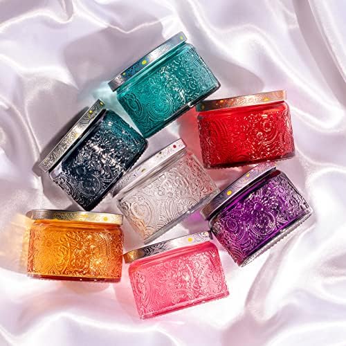 18-Pack 4oz Embossed Glass Candle Jars with Lids and Labels