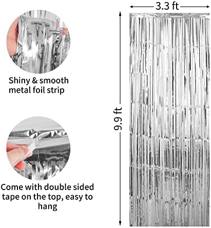 Crosize 3 Pack Silver Foil Fringe Backdrop Curtains