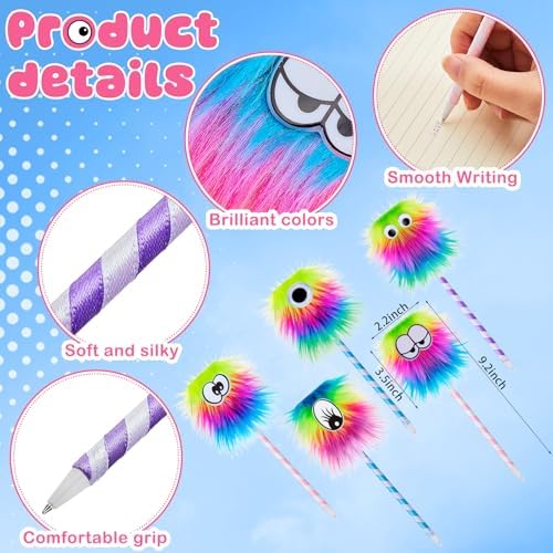 Outus Fluffy Rainbow Pens and Monster Notebooks Set