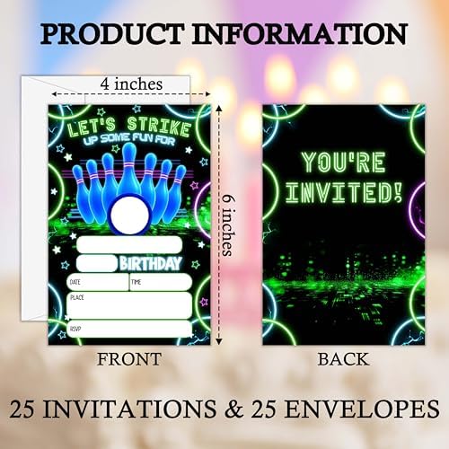 Neon Birthday Invitations for Boys with Envelopes H11