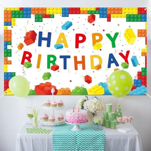Chiazllta Happy Birthday Blocks Banner for Kids Boys Girls White Background
