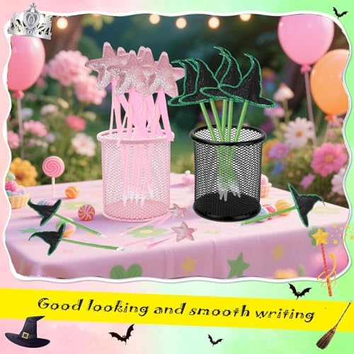 16 Pack Halloween Party Favors with Pink Star and Green Witch Hats