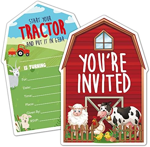 RZHV 15 Pack Farm Animal Shaped Invitations With Envelopes