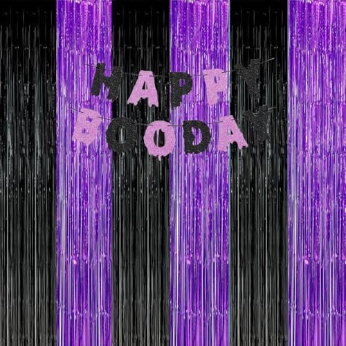 Black Purple Foil Backdrops for Parties 3 Pack