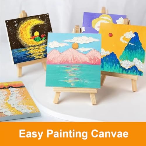 50 Pack Mini Canvas and Easel Set for Kids Classroom Art