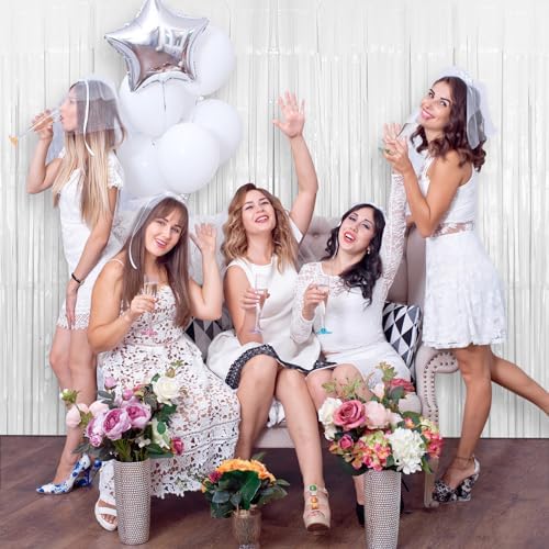 2 Pack White Tinsel Curtain Backdrop for Parties and Events
