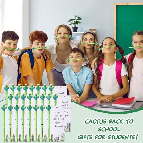 50 Piece Cactus Ballpoint Pens with Cards and Ties