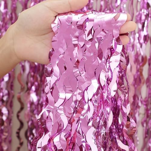 Foil Fringe Curtain Pink Wavy 33 x 66 Feet Pack of 3