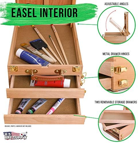 US Art Supply Extra Large 2 Drawer Wood Easel with Storage