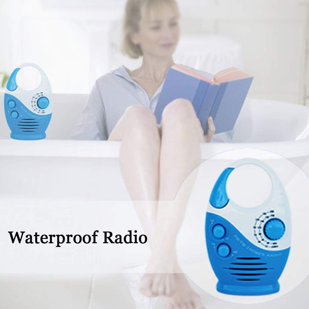 Waterproof Shower Radio with AM FM and Top Handle Blue White