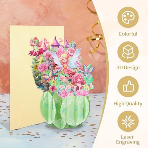 FaCraft Fairy Birthday Card Handmade Pop Up Gift with Envelope