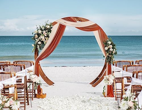 DearHouse 3 Panel Wedding Arch Draping Fabric 295 x 18ft Pearl Sheer Drapes