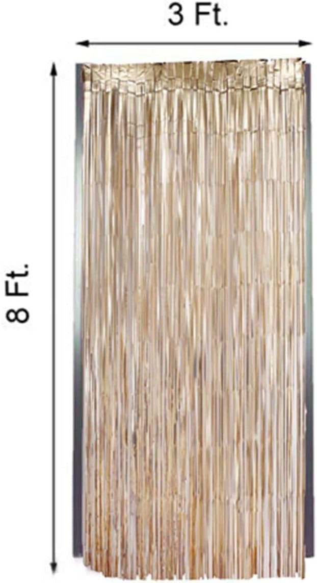 Efavormart 8ft Matte Gold Foil Fringe Curtain