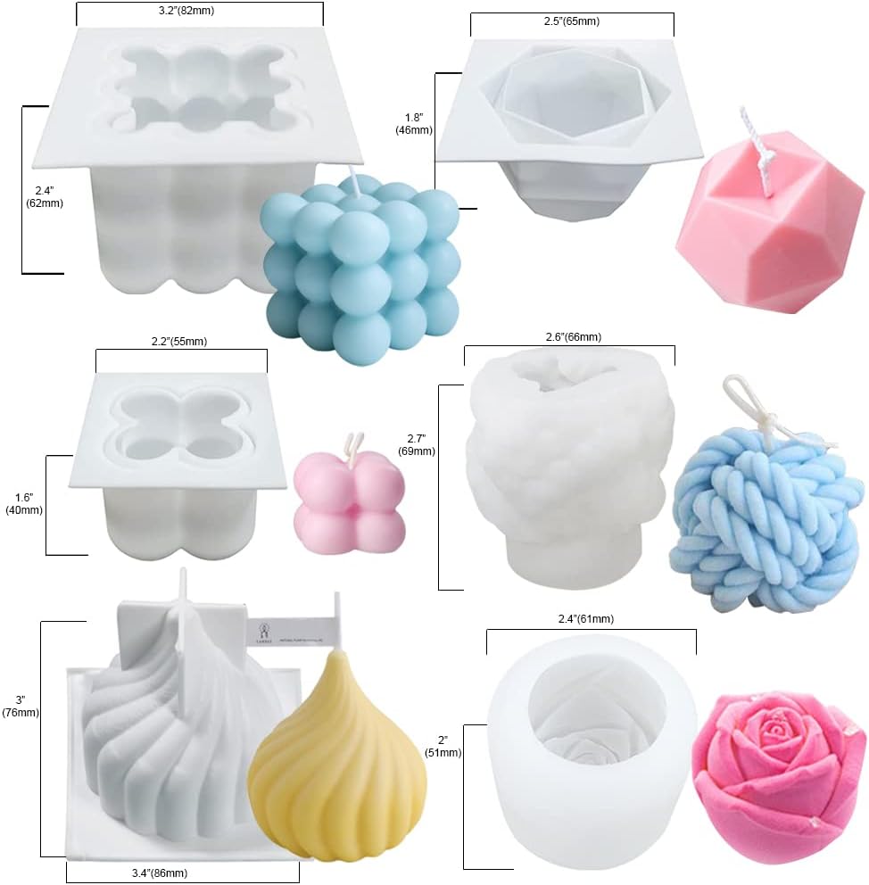 NICAVKIT 6Pcs Silicone Candle Molds Set for DIY Candles Soaps Baking Desserts