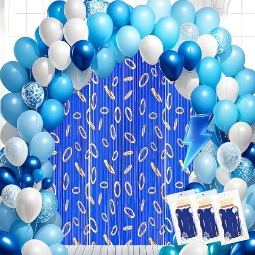 3 Pcs Blue with Gold Ring Print Party Backdrop Curtains