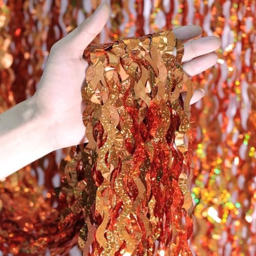 Orange Foil Wavy Fringe Backdrop Curtains 4 Pack