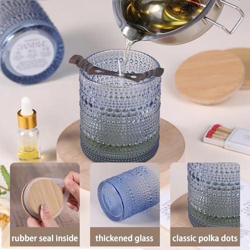DARJEN 8 Pack Blue Candle Jars with Bamboo Lids and Labels