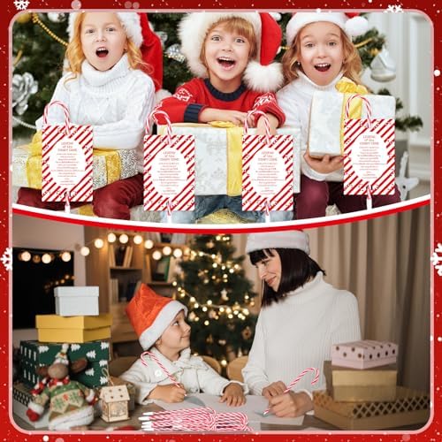 Qilery 100 Piece Christmas Candy Cane Pens with Cards
