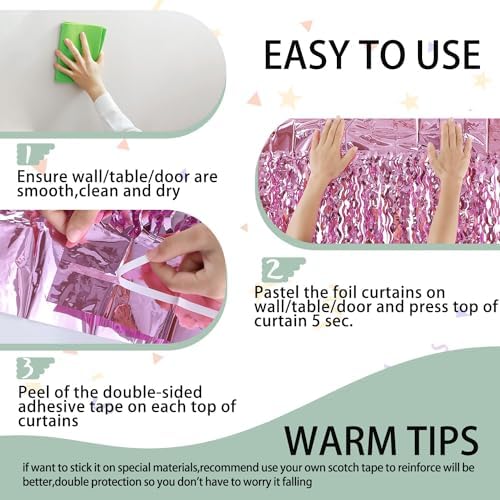 Foil Fringe Curtain Pink Wavy 33 x 66 Feet Pack of 3