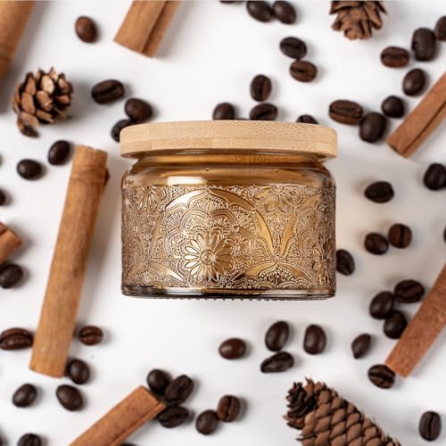 18-Pack Embossed Glass Candle Jars with Bamboo Lids and Labels Mandala Design